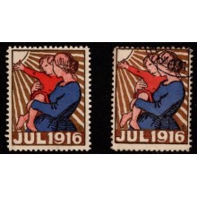 1916. Danmark. Julemærker. Moder med barn på armen. Husk venligst at vælge om mærket skal være 1) ustemplet eller 2) stemplet. Prisen er pr type.